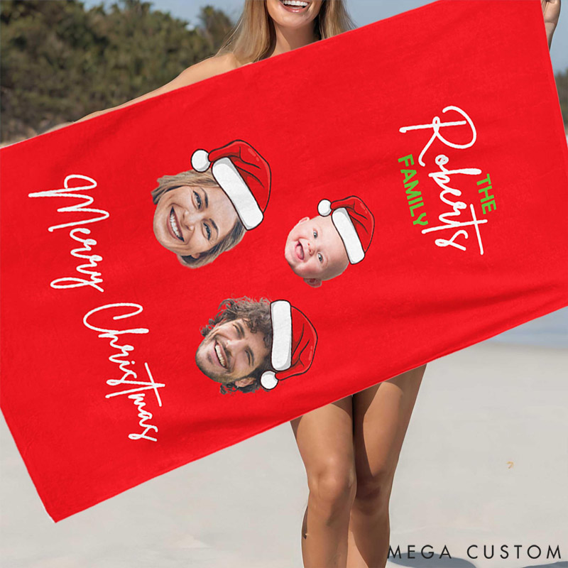 Personalized Family Beach Towel Secret Santa Gift Merry Christmas Present For Family Travel Beach Towel