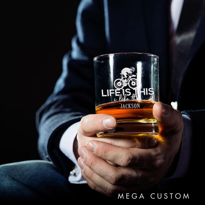 Personalized Biker Glasses Whiskey Wine Beer Glassware Gift Cyclist Rocks Glass Laser Engraved Bicycle Cyclist Gift