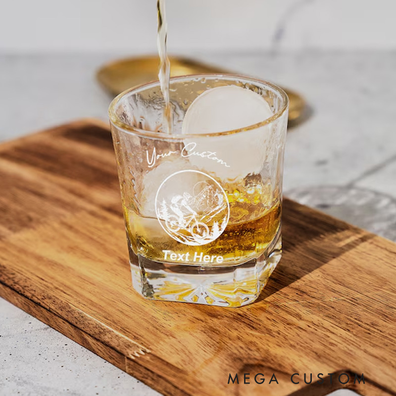 Personalized Mountain Biking Whiskey Glass Outdoor Adventure Gift for Cyclists Unique Glassware Cycling Enthusiast