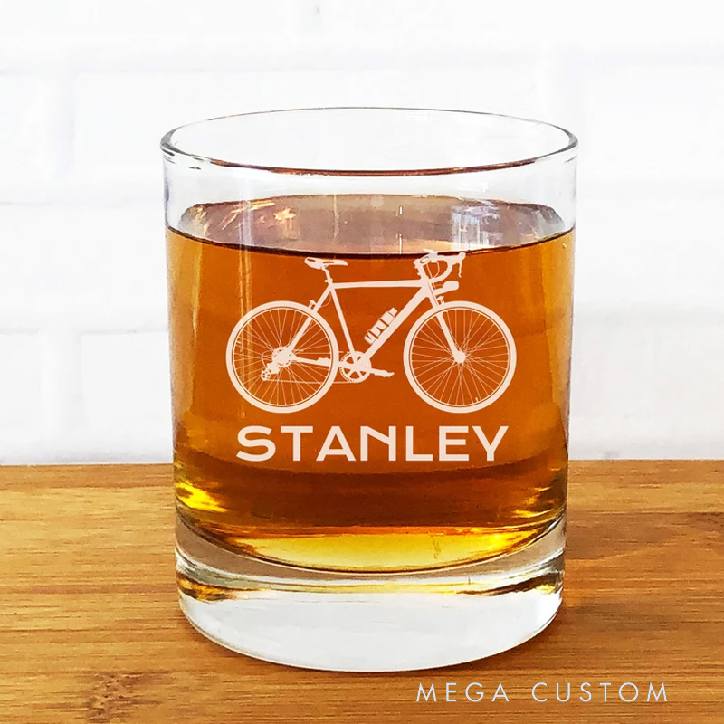 Personalized Bicycle Design Whiskey Rocks Glasses Etched Rock Whiskey Glass Holiday Gift