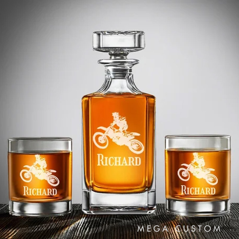Personalized Dirt Bike Whiskey Rocks Glasses for Cycling Cyclist Riding Lovers