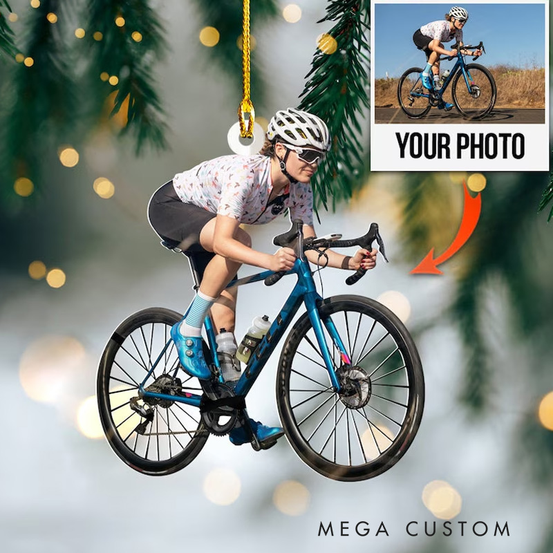 Personalized Biking Car Ornament Acrylic 2D Ornament Bike Lover Christmas Tree Decor Gift for Biking Lovers