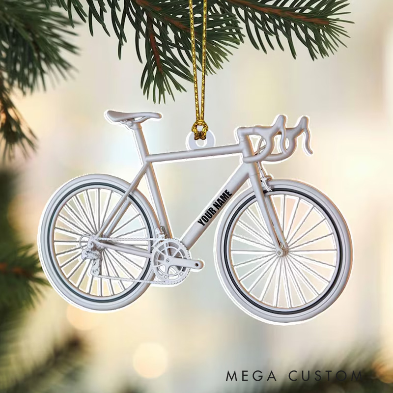 Personalized Bicycle Flat 2D Acrylic Christmas Ornament Tree Hanging Decor Cycling Ornament Gift for Cyclists and Bike Lovers