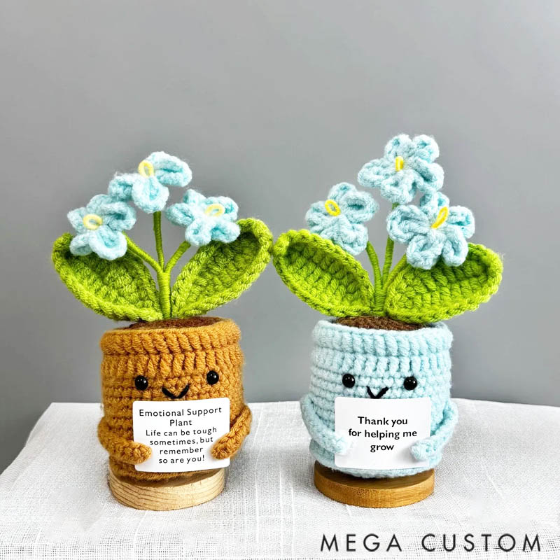 Personalized Handmade Crochet Forget Me Not Flowers with Hugging Heart Emotional Support Potted Plant Supportive Gift for Crochet Lovers