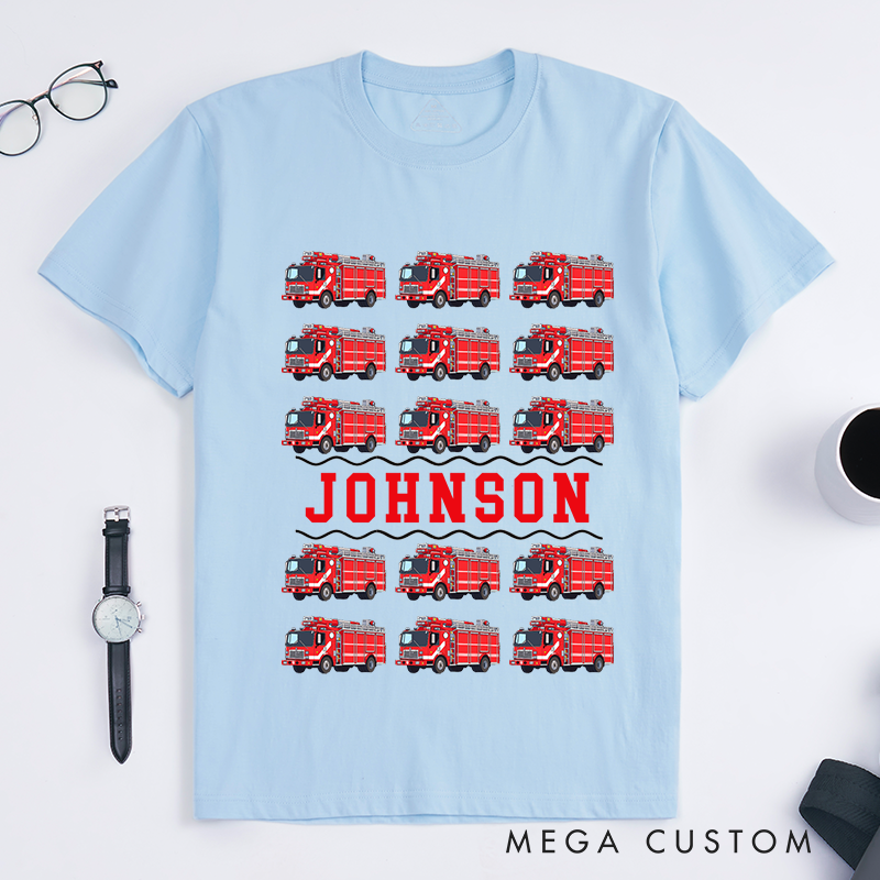 Personalized Vintage Fire Truck Pattern Design Gift for Firefighter T-Shirt