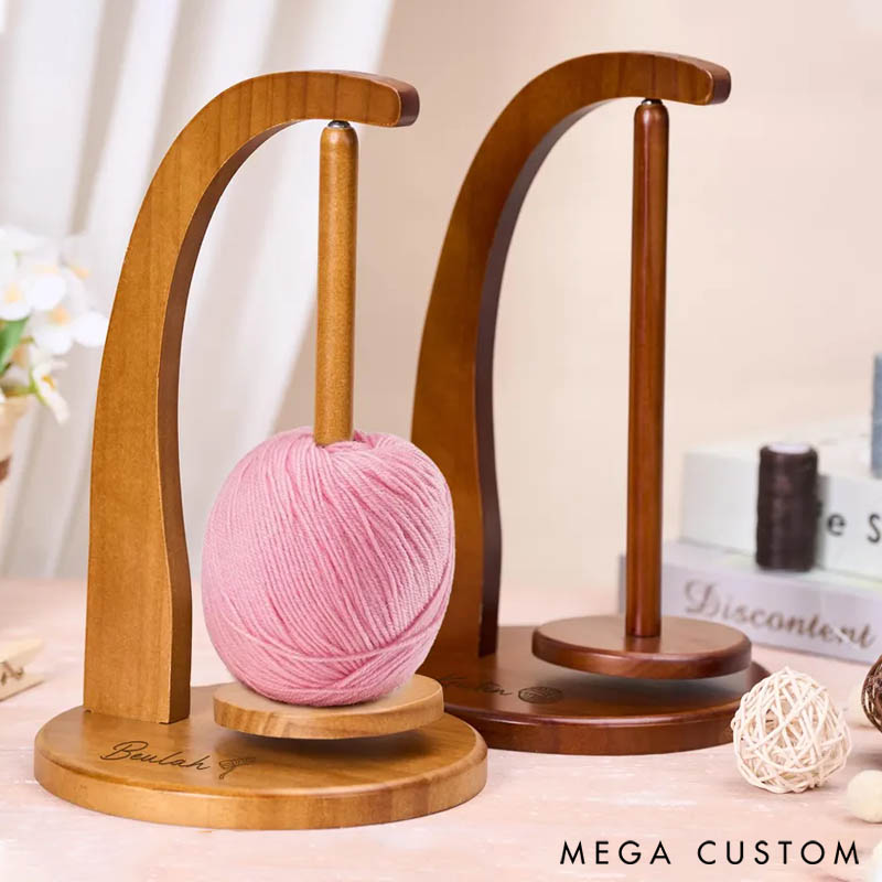 Personalized Magnetic Yarn Ball Holder Wooden Yarn Feeder for Knitting Crochet Rotating Wood Yarn Stand Gift for Knitters Crocheters