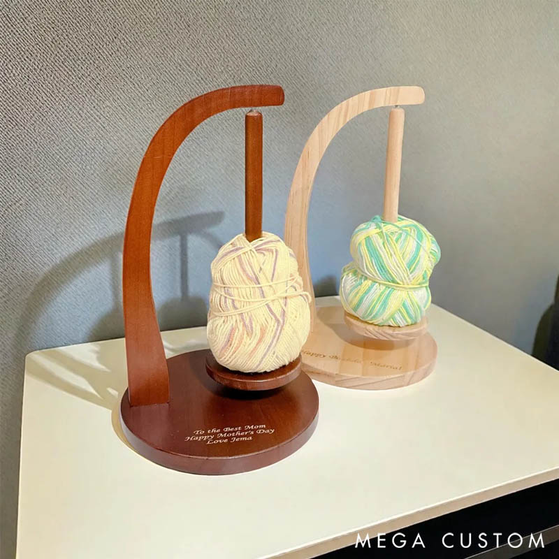 Personalized Magnetic Yarn Ball Holder Wooden Yarn Feeder for Knitting Crochet Rotating Wood Yarn Stand Gift for Knitters Crocheters Knitting Lovers