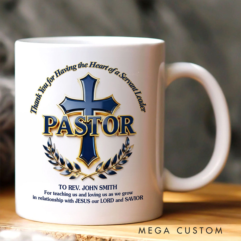 Personalized Crown of Service Ceramic Mug with Name Religious Gift Appreciation Gift for Pastor