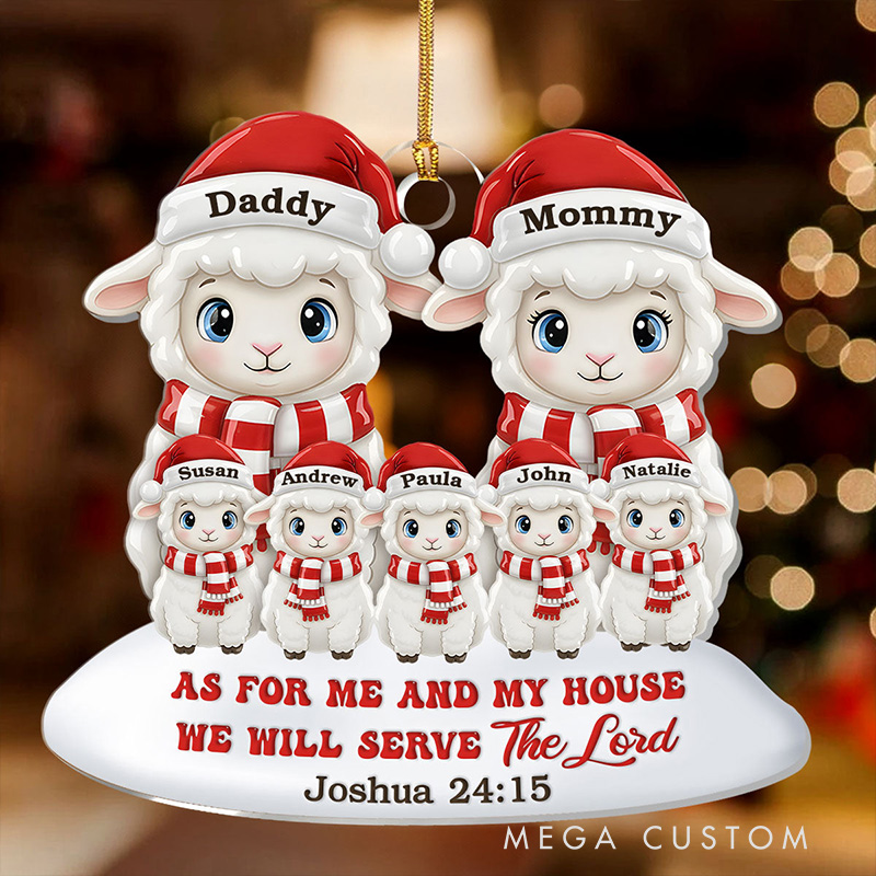 Personalized as for me and My House we will Serve the Lord Sheep Acrylic Ornament with Name Religious Gift for Christian Family