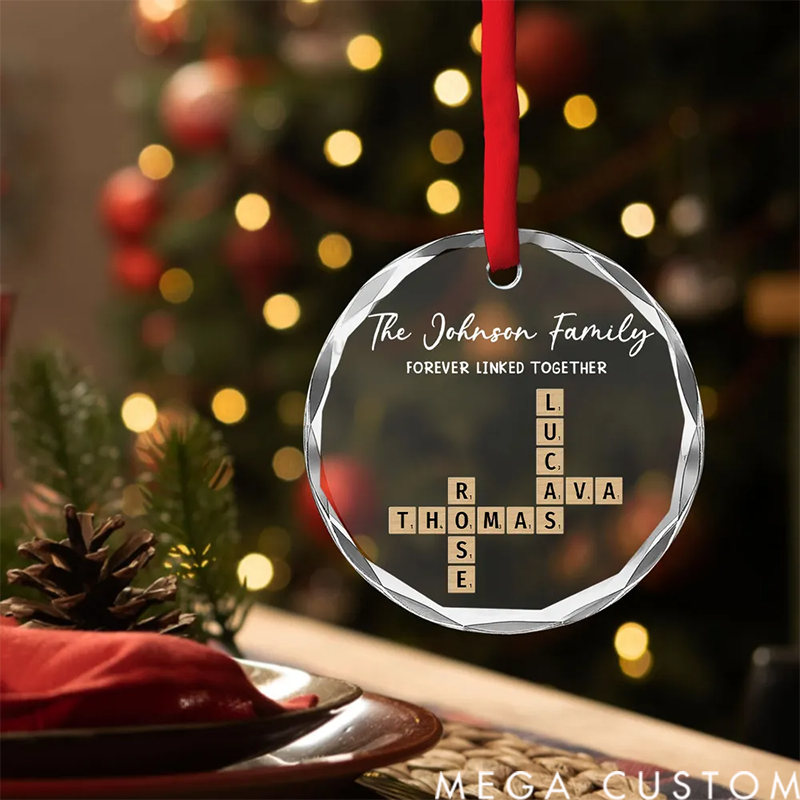 Family Hearts Forever Linked Together Personalized Custom Glass Ornament