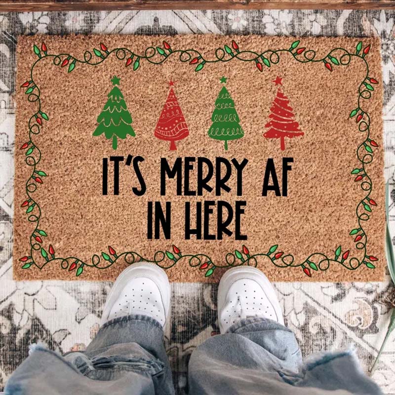 Personalized It’s Merry AF in Here Welcome Mat Funny Christmas Doormat Holiday Entry Rug Festive Xmas Decor Unique Housewarming Gift Xmas Doormat