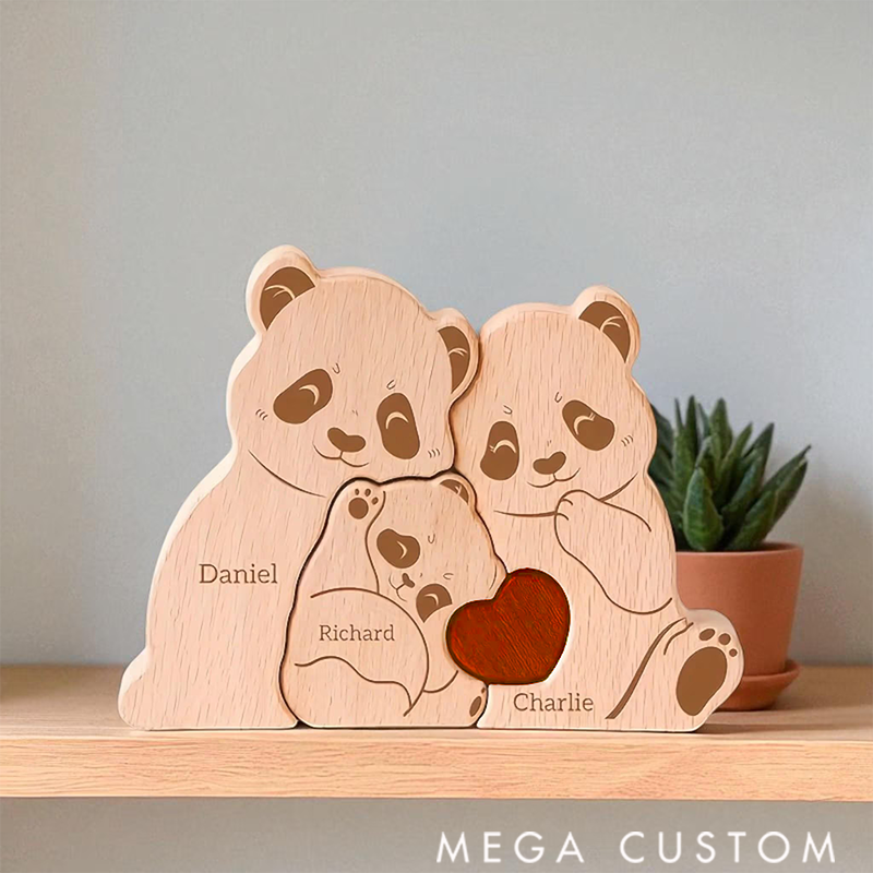 Personalized Wooden Family Puzzle, Mothers Day Gift, Adoption Gift Custom Panda Decor Wooden Keepsake Family Gift