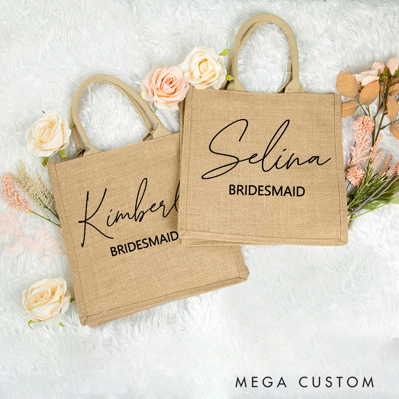 Personalized Bridesmaid Burlap Tote Bags Custom Beach Jute Bag Bridesmaid Proposal Bag Bachelorette Party Favors