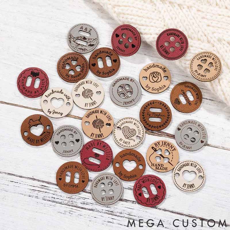 Personalized Handmade with Love Leather Button Set of 10 Clothing Hat Labels with Engraved Name Birthday Gift for Knitting Crocheting Lovers