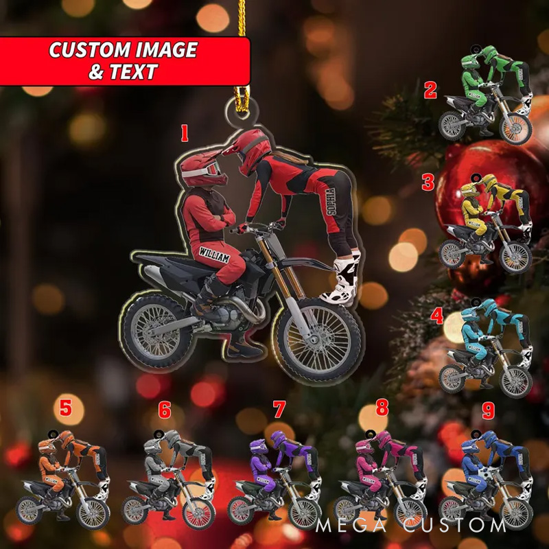 Personalized Motocross Couples Christmas Ornament 2D Printed Ornament Dirt Bike Christmas Ornament