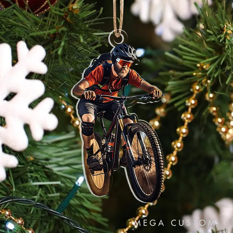 Personalized Cycling Ornament Custom Photo Mountain Bike Christmas Decoration Biker Holiday Gift for Cyclist Sports Lover Biking Lover Gift