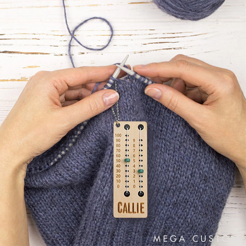 Personalized Multicolor Beaded Wooden Sewing Row Counter with Name Engraved Knitting Tool to Assist Counting Birthday Gift for Knitting Lovers