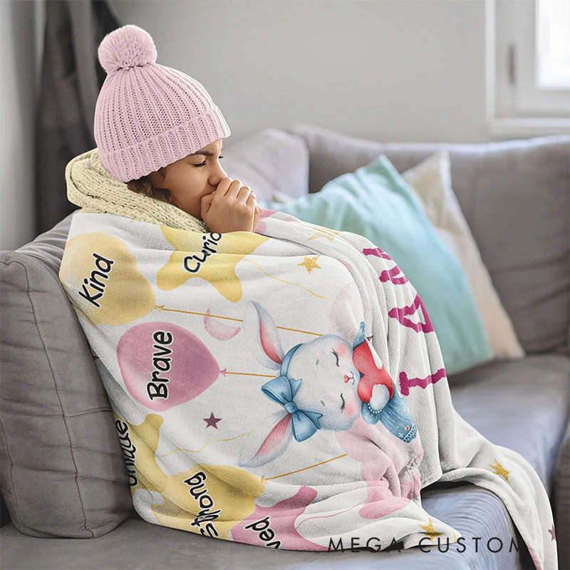 Personalized Cute Lion Elephant Animal Soft Throw Blanket with Name and Positive Affirmations Birthday Baby Shower Gift Religious Gift for Kids