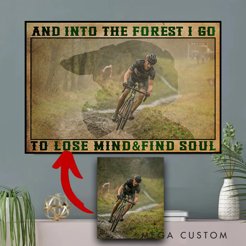 Personalized Bicycle Photo Portrait Mountain Biking Wall Art Cyclist Gift Idea Cycling Present for Him