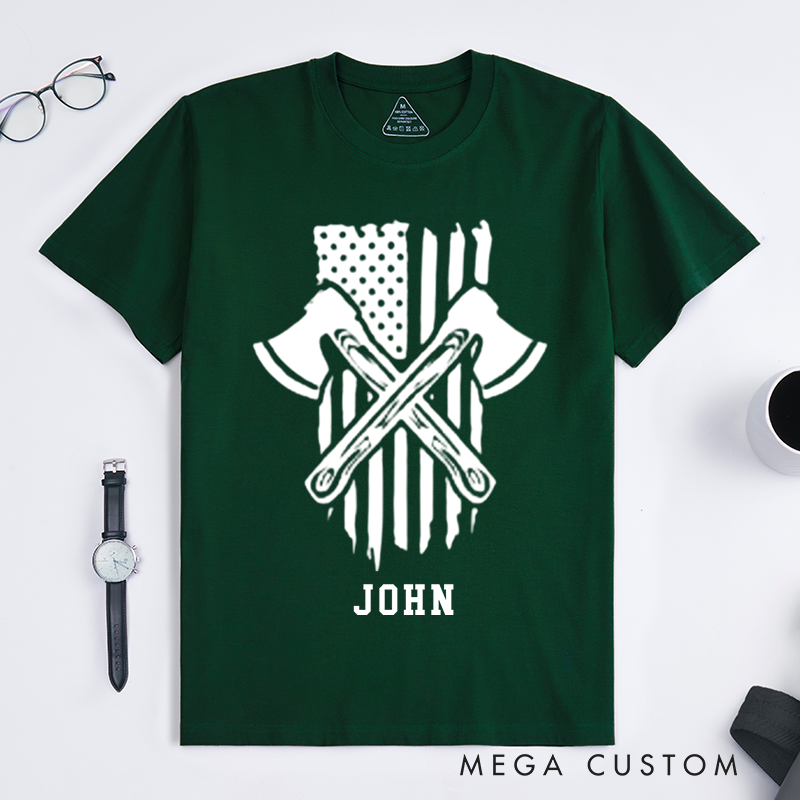 Personalized Patriotic Firefighter Axes and Flag Design Gift for Firefighter T-Shirt
