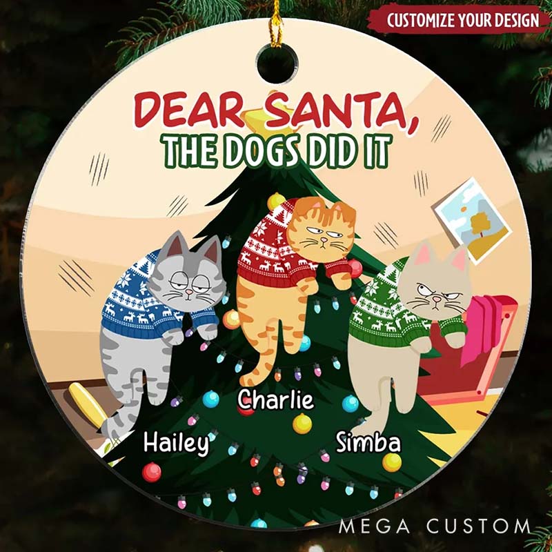 Personalized Cat Lover Dear Santa the Dog did It Christmas Ornament