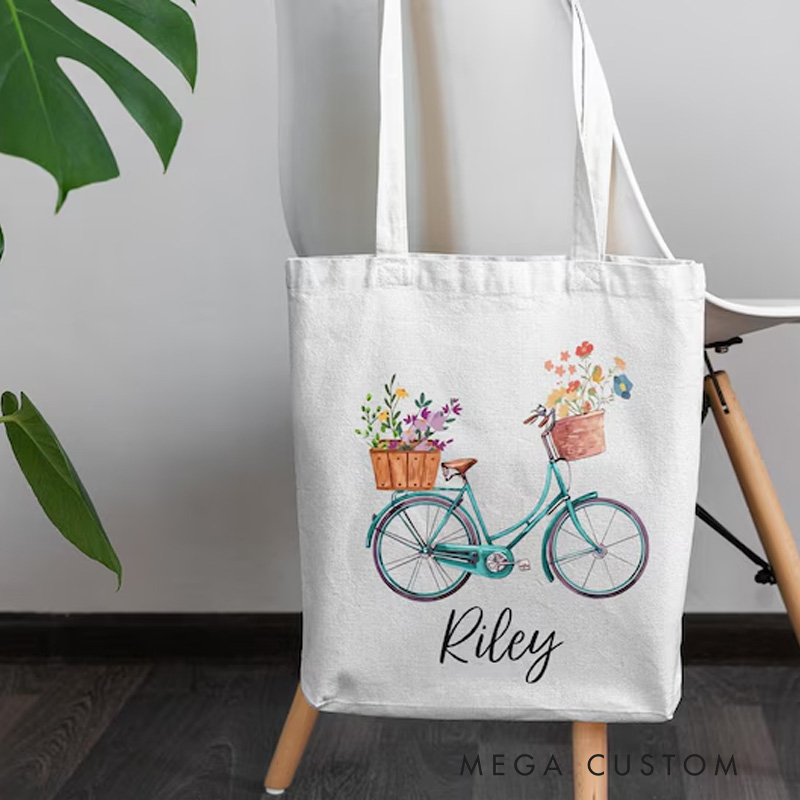Personalized Bicycle Floral Tote Bag Vintage Bicycle Lover Gift Bag