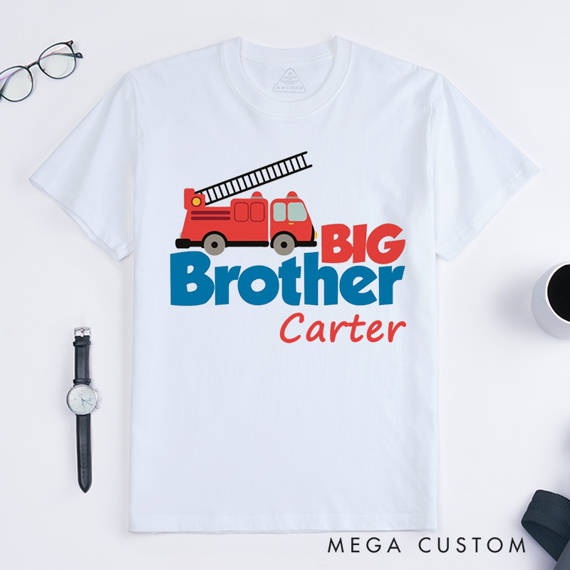 Personalized Playful T-Shirt Fire Truck and Big Brother Design Gift for Firefighter T-Shirt