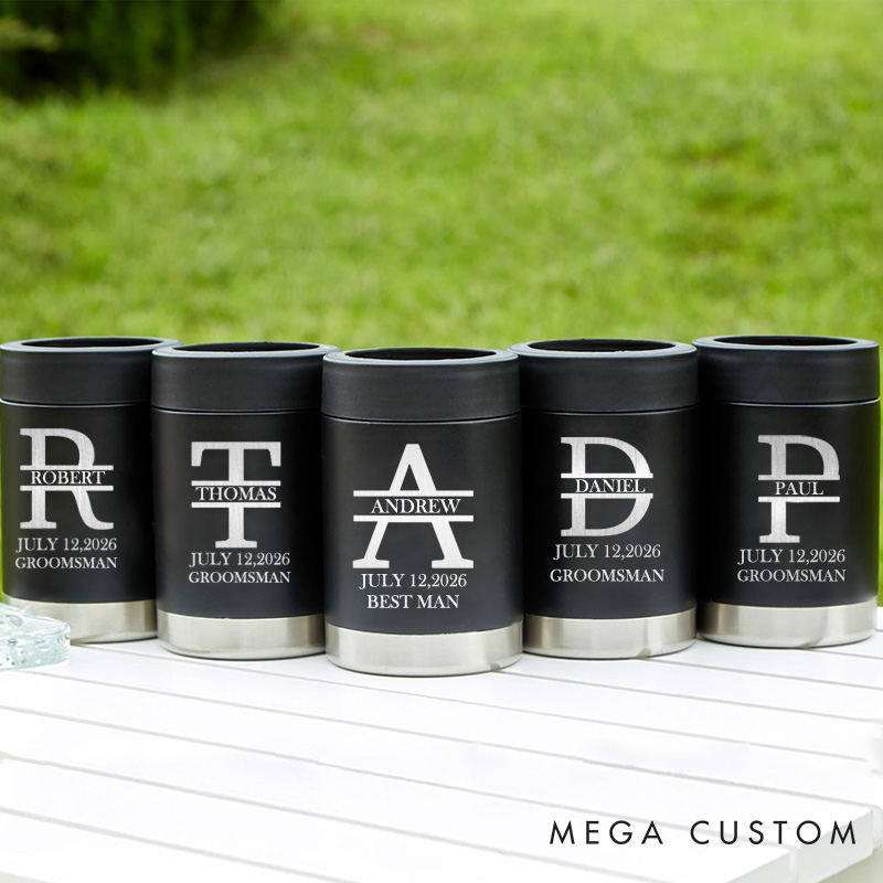 Personalized Groomsman Can Cooler Metal Can Holder Groomsmen Gift Beer Can Holder Bachelor Party Favors