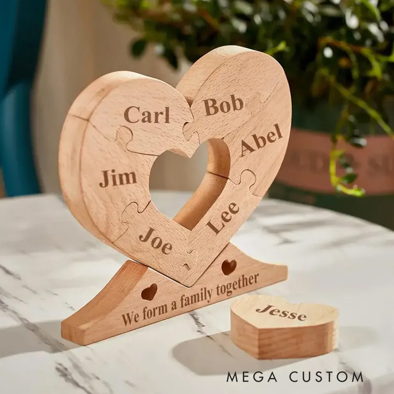 Personalized Wooden Heart Family Unity Puzzle Plaque Custom Engraved Wooden Heart Puzzle Family Name Decor Home Decoration New Home Housewarming Gift