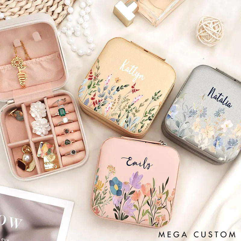 Personalized Leather Jewelry Travel Case with Name Gift for Her