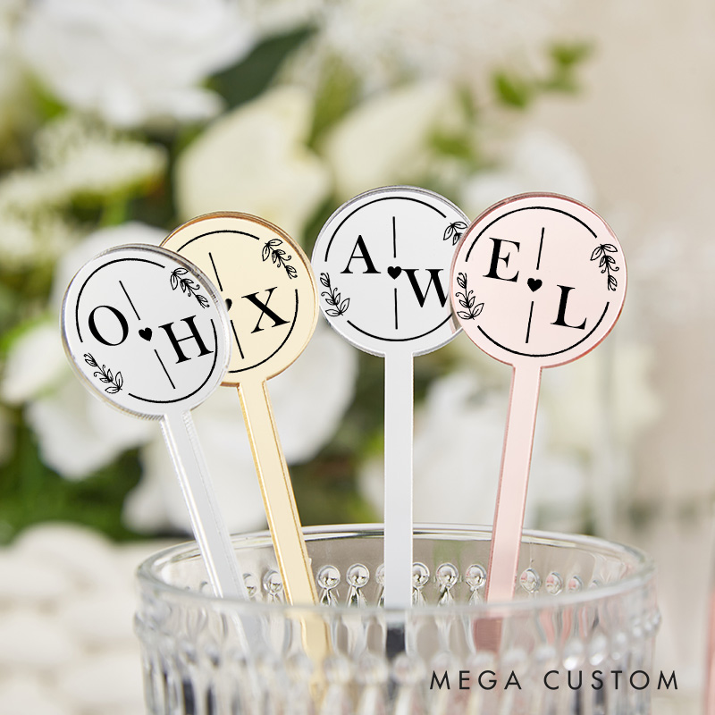 Personalized Wedding Drink Stirrer Custom Initials Drink Charms Bachelorette Party Favors Wedding Guests Gifts