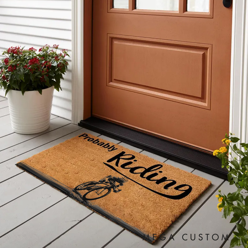 Personalized Bicycle Photo Doormat Probably Riding Dirt Bike Gift for Dad Welcome Mat Funny Doormat House Warming Front Door Funny Mat Housewarming