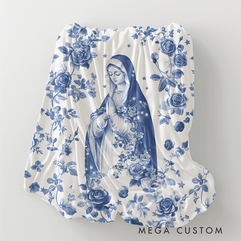 Personalized Virgin Mary Soft Throw Blanket with Name Home Decor Religious Gift Catholic Gift for Women