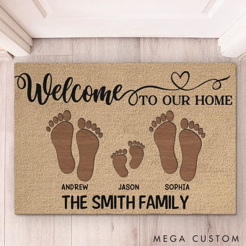 Personalized Home Sweet Home Doormat Custom Family Footprint Welcome Mat Perfect Housewarming Gift Durable Entryway Rug for New Home Indoor Outdoor Decor