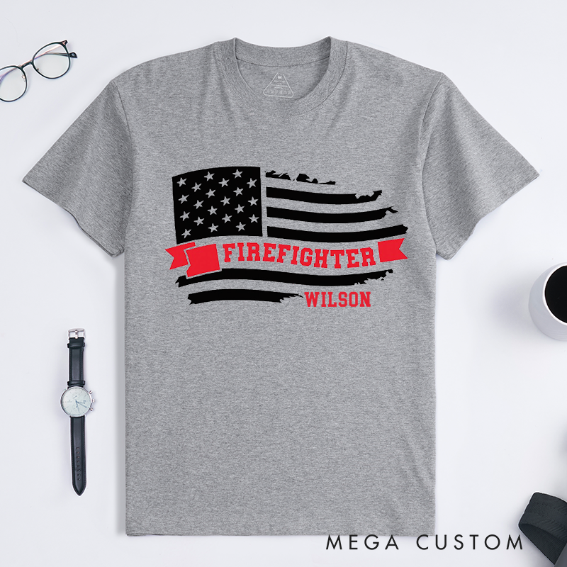 Personalized Vibrant Playful T-Shirt Firefighter Cartoon Character Flame Illustration Design Gift for Firefighter T-Shirt