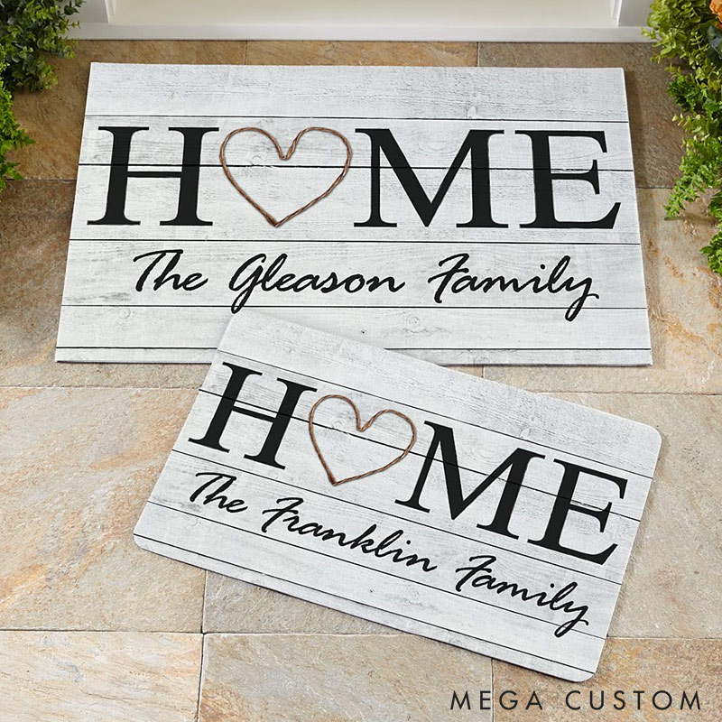 Personalized Home Doormat Custom Family Name Welcome Mat Perfect Housewarming Gift for New Home Heart Design Entryway Rug for Indoor Outdoor Decor