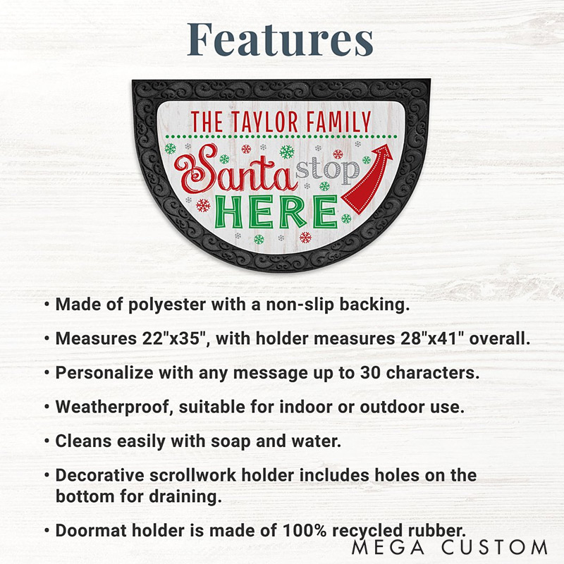 Personalized Santa Stop Here Doormat Custom Family Name Christmas Rug Perfect Housewarming Gift for New Home