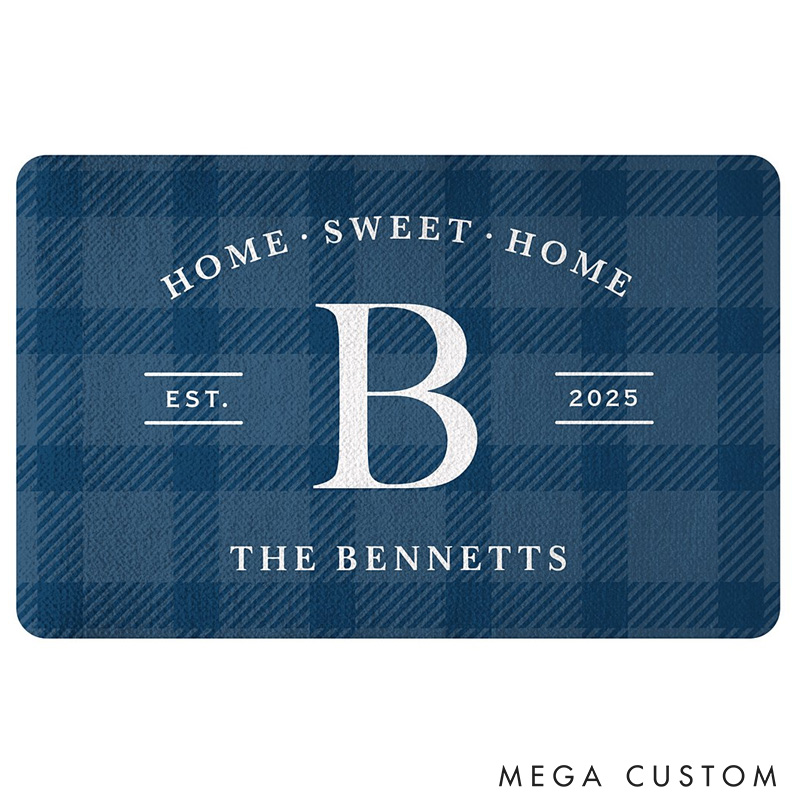 Personalized Home Sweet Home Doormat Custom Family Name and Monogram Rug Perfect Housewarming Gift for New Home Elegant Entryway Decor Durable Indoor Outdoor Mat