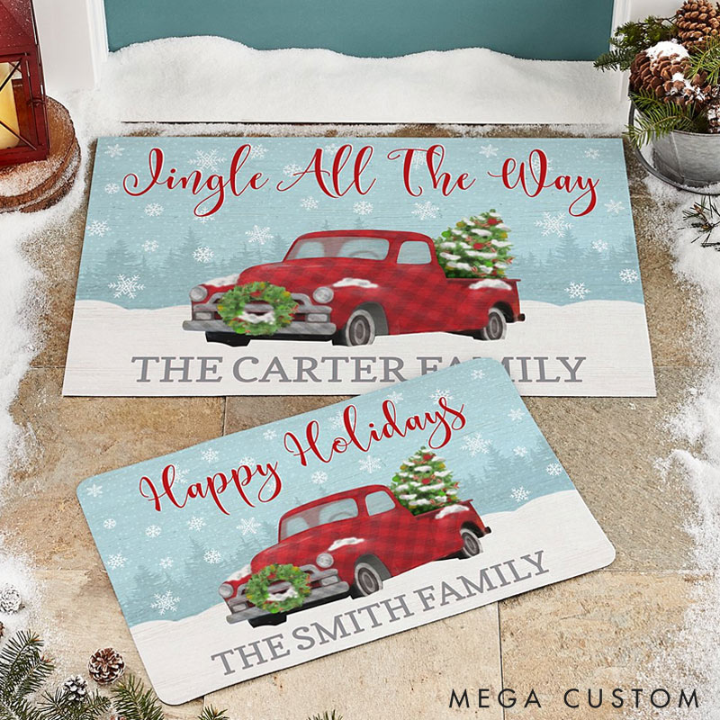 Personalized Merry Christmas Doormat Custom Family Name Holiday Rug Perfect Housewarming Gift for New Home Festive Entryway Decor Durable Indoor Outdoor Mat