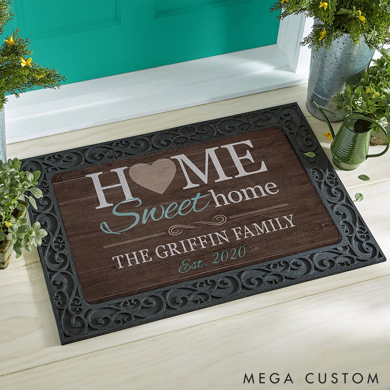Personalized Home Sweet Home Doormat Custom Family Name and Established Year Rug Perfect Housewarming Gift for New Home Cozy Entryway Decor Durable Indoor Outdoor Mat