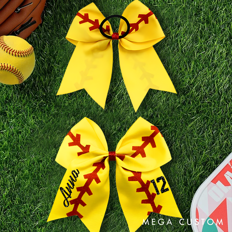 Personalized Softball Bow Sport Hair Accessories with Initial and Name Game Day Birthday Gift for Softball Players