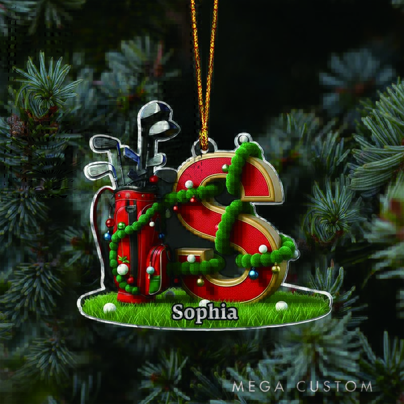 Personalized Golf Acrylic Ornament Initial Christmas Gift Gift for Golf Lovers Customizable with Initials and Name