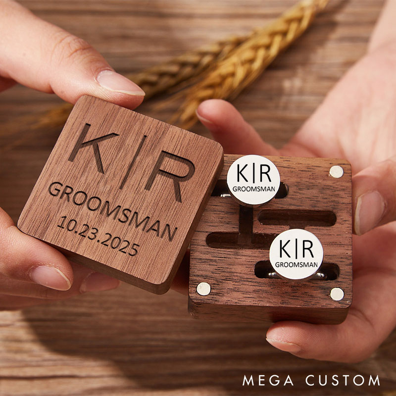 Personalized Wooden Cufflink Box Set Custom Wedding Party Gifts for Groom Groomsmen Engraved Cufflinks Box with Cufflinks Groomsmen Bachelor Gift
