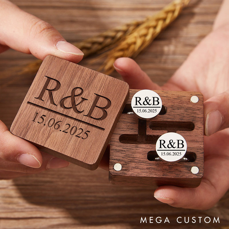 Personalized Groom Cufflinks Box Set Custom Wedding Party Accessories Cufflinks for Groom Engraved Cufflinks for Men Best Man Bachelor Gift