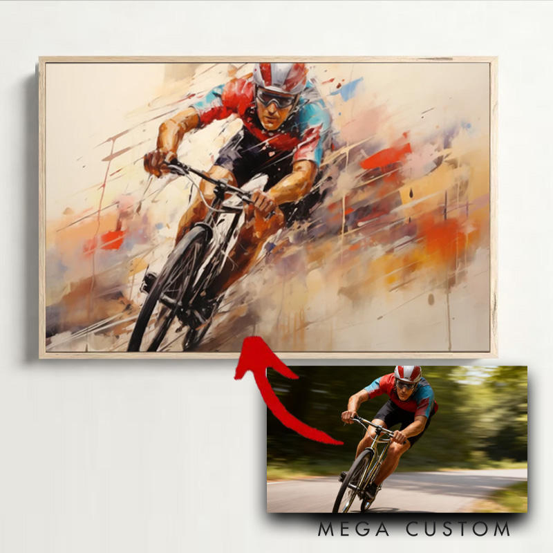Personalized Photo Vintage Abstract Cycling Portrait Watercolour Cyclist Gift Idea Cycling Present for Him