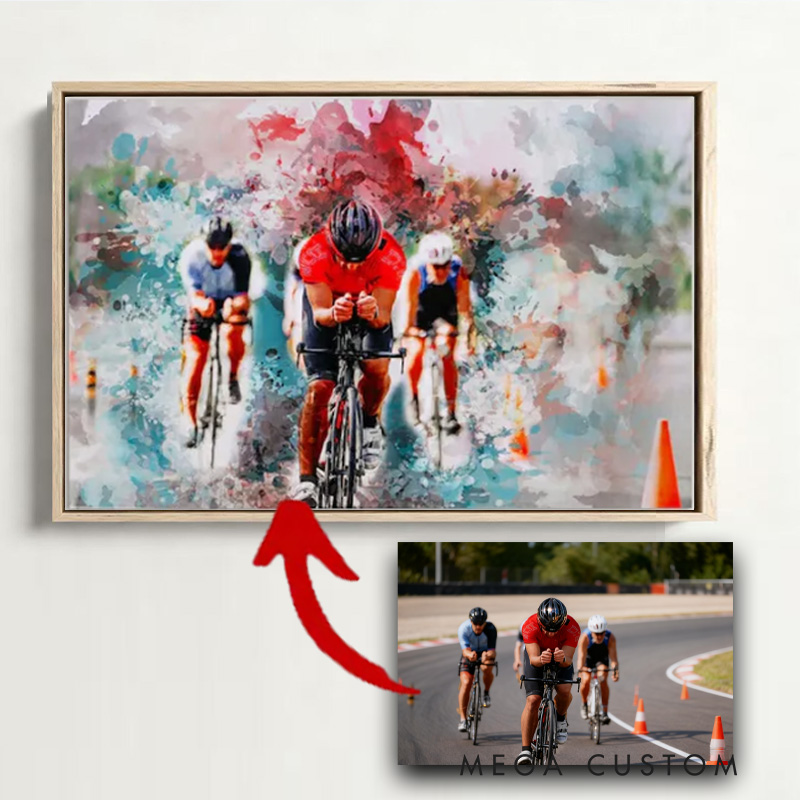 Personalized Photo Abstract Cycling Portrait Painting Cyclist Gift Idea Cycling Present for Him