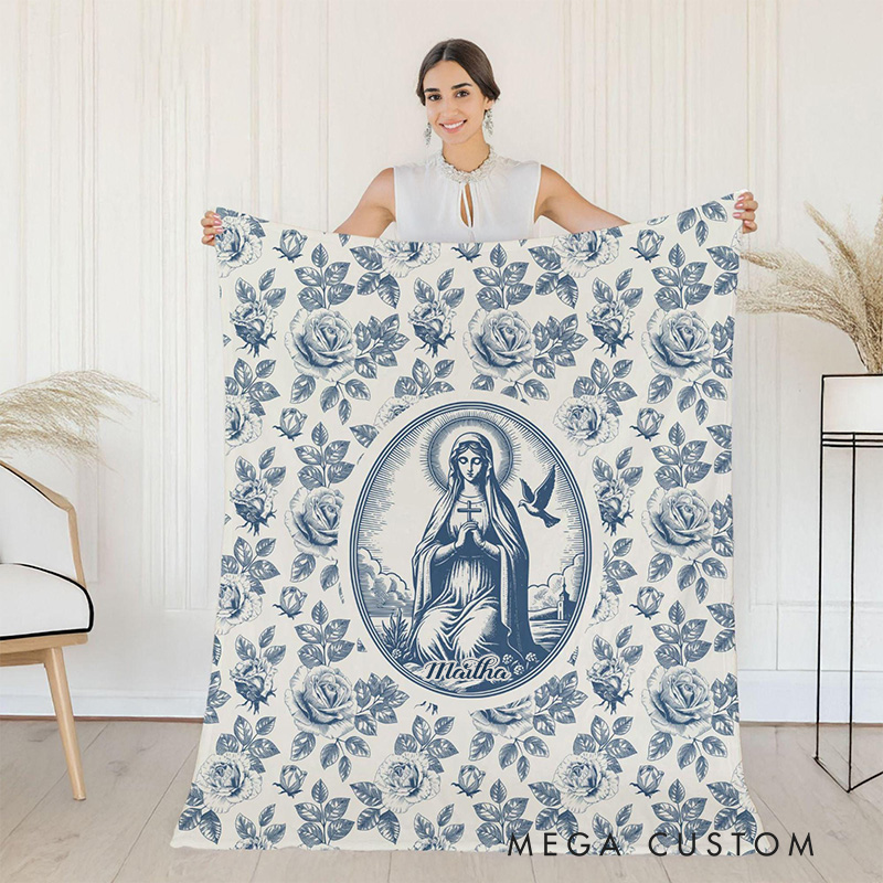 Personalized Virgin Mary Soft Throw Blanket with Name Home Decor Catholic Gift Religious Gift for Women and Girls