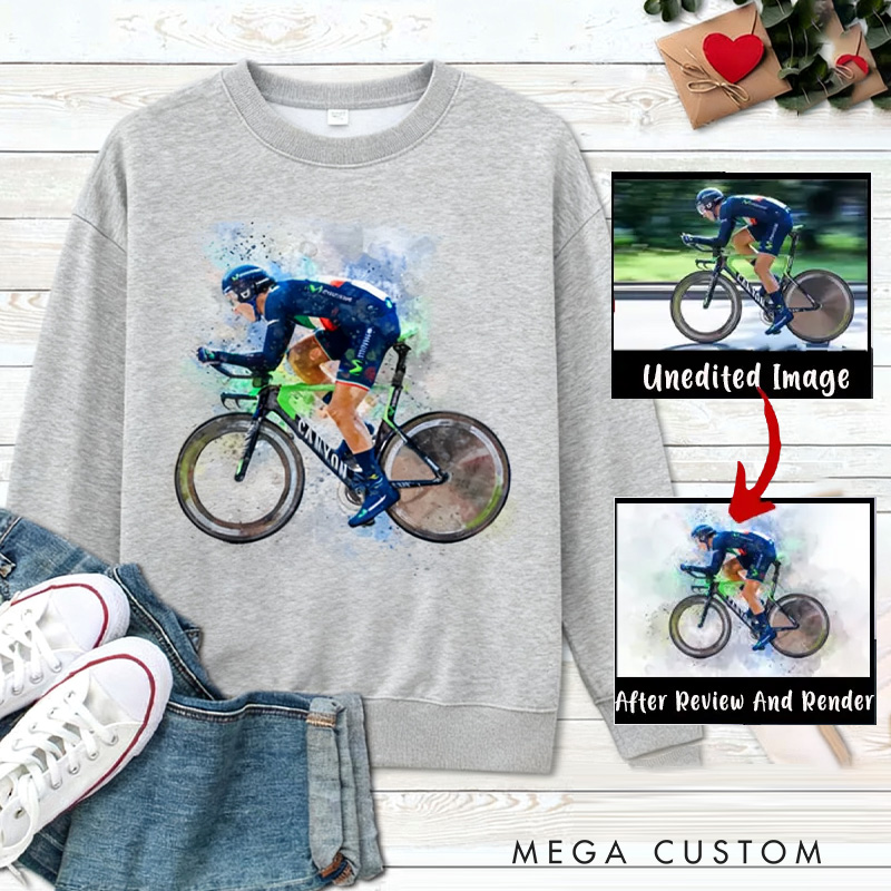 Personalized Cycling Sweatshirt Bicycle Cartoon Watercolour Cyclist Gift Idea Cycling Present
