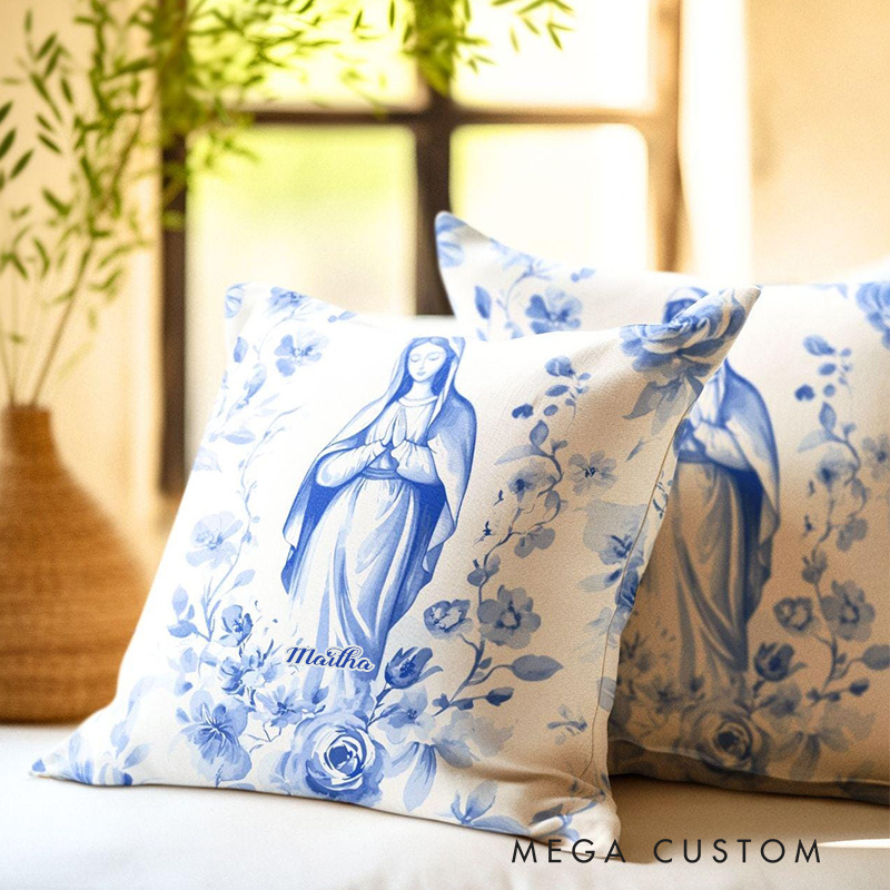 Personalized Blessed Mother of God Virgin Mary Throw Pillow with Name Home Decor Religious Gift Catholic Gift for Women