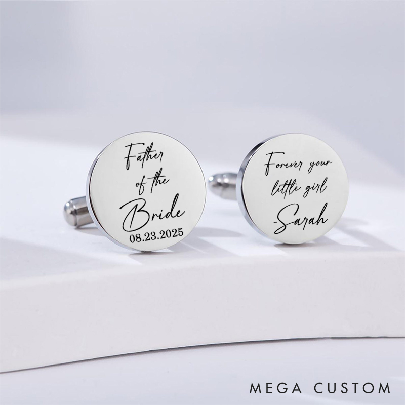 Personalized Father of the Bride Cufflinks Engraved  Steel Cufflinks for Bride Dad Wedding Favors Cufflink for Dad